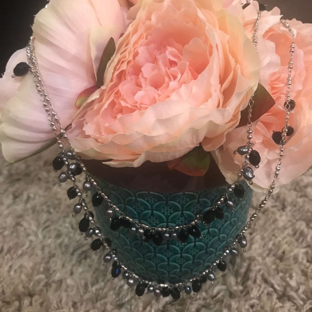 Black and silver long necklace